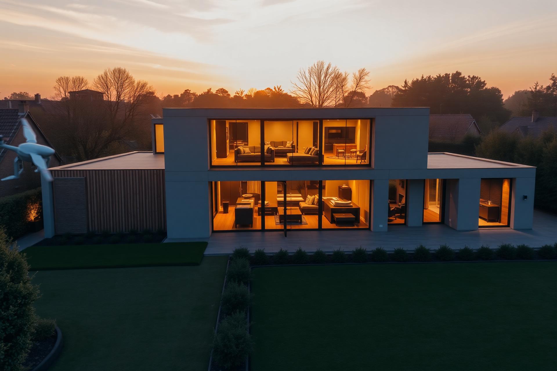 Luxe moderne villa in België bij gouden uur